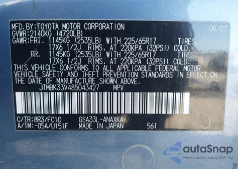 2008 Toyota Rav4 Base V6 z USA, uszkodzony, nr VIN JTMBK33V485043427